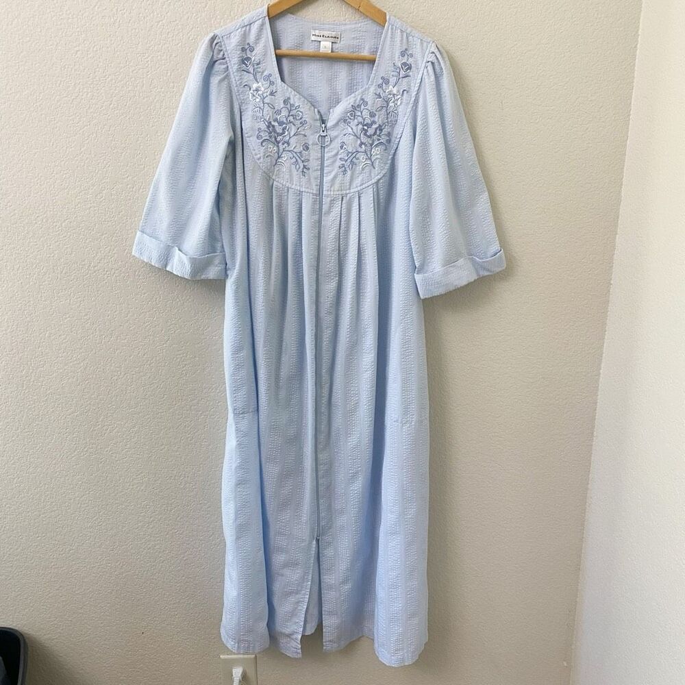 Miss Elaine Pale Blue Embroidered Zip-Front Nightgown